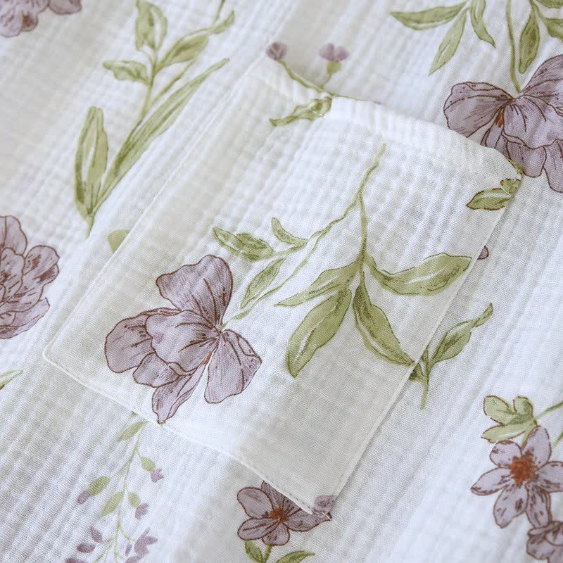 Violet Floral Cotton Kimono Robe