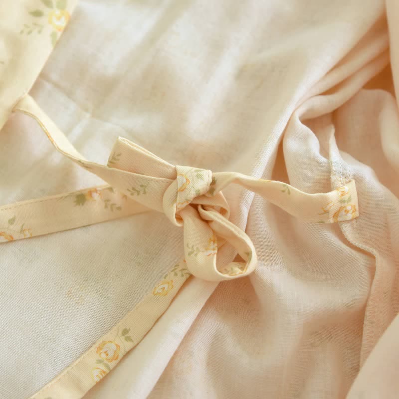 Yellow Botanical Cotton Gauze Kimono Robe