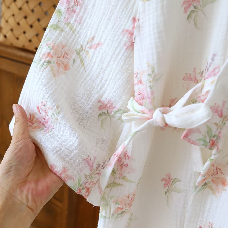 Pink Floral Pure Cotton Kimono Robe