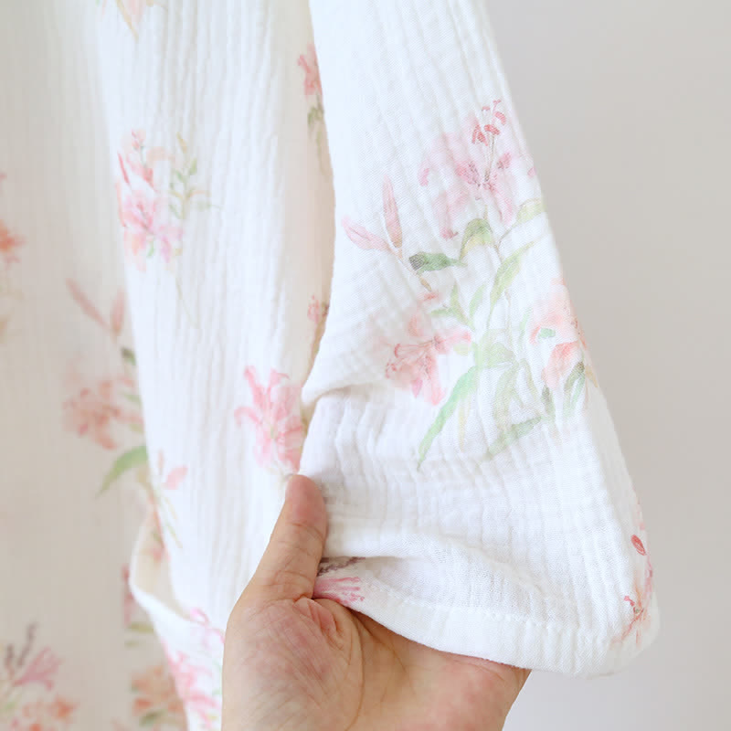 Pink Floral Pure Cotton Kimono Robe