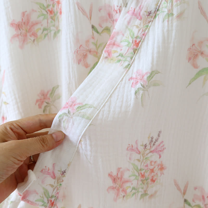 Pink Floral Pure Cotton Kimono Robe