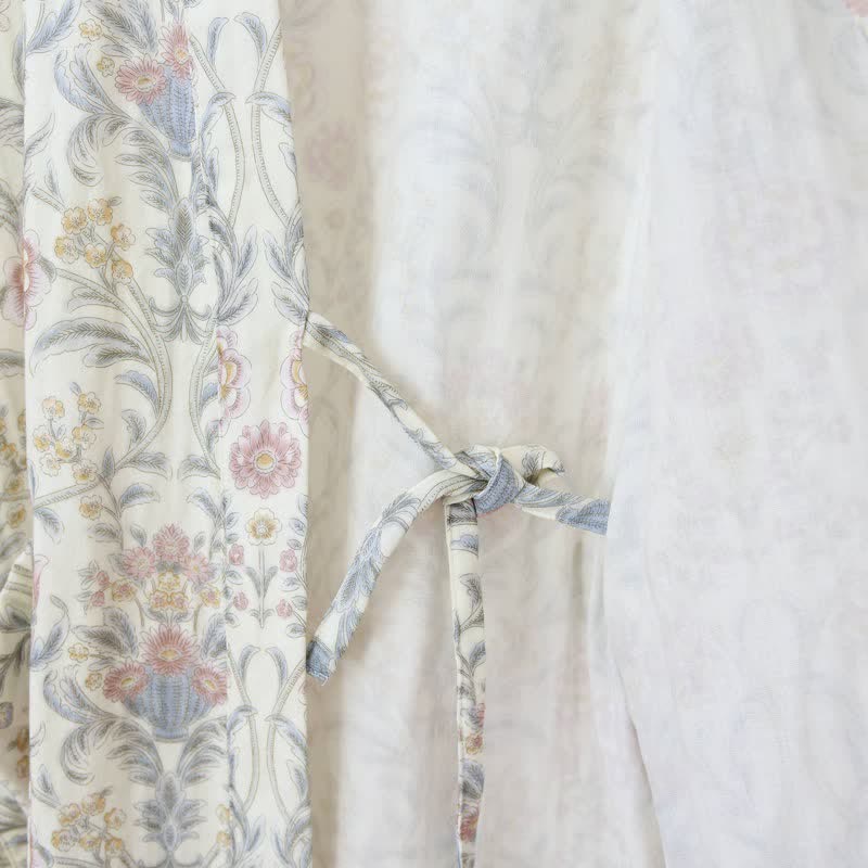 Floral Cotton Gauze Kimono Robe with Pocket