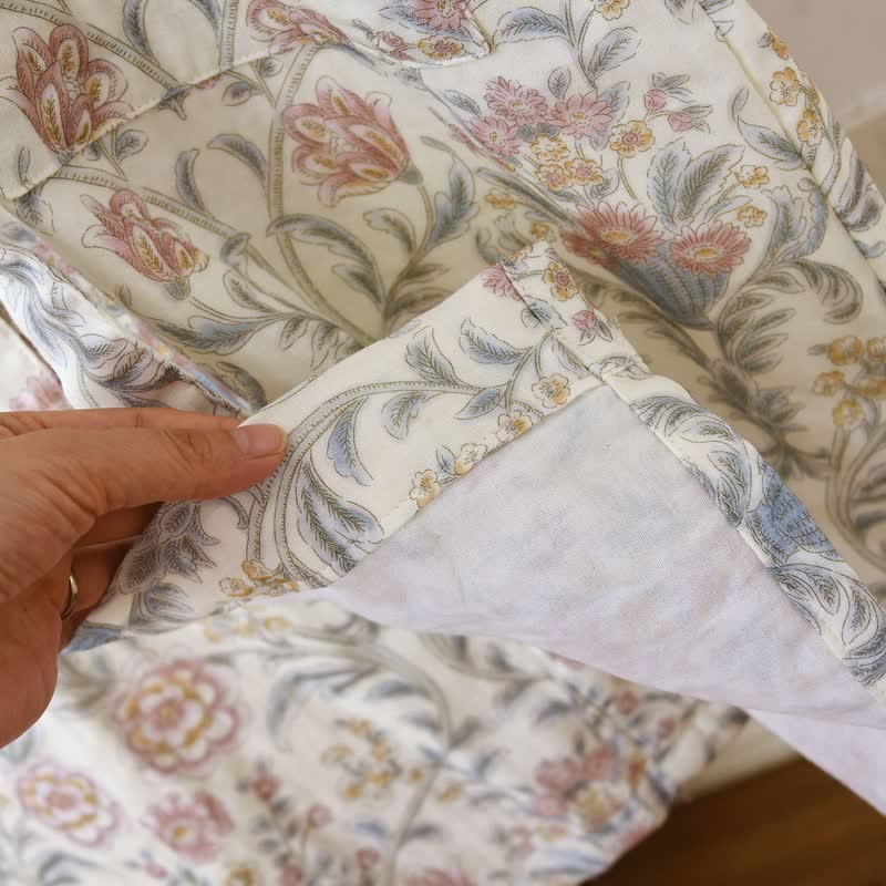 Floral Cotton Gauze Kimono Robe with Pocket