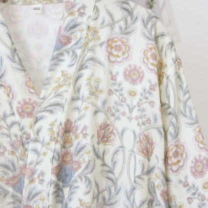 Floral Cotton Gauze Kimono Robe with Pocket