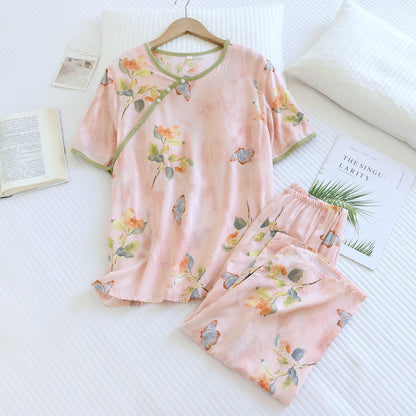 Butterfly Floral Cropped Pants Padded Nightwear