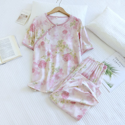 Hydrangea Floral Padded  Cropped Pants Nightwear