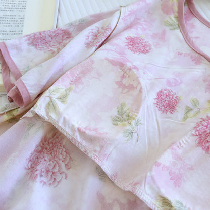 Hydrangea Floral Padded  Cropped Pants Nightwear