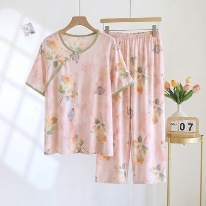 Butterfly Floral Cropped Pants Padded Nightwear