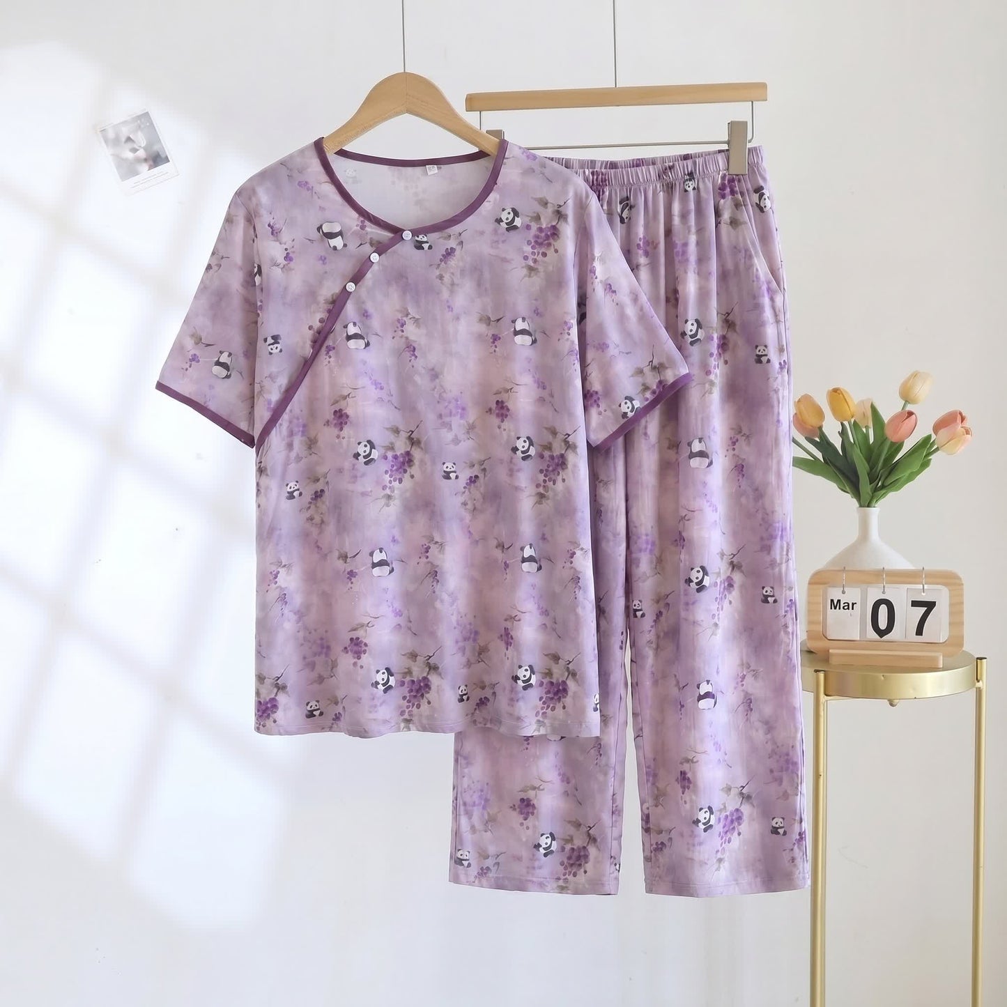 Cotton Rayon Cropped Pants Padded Nightwear