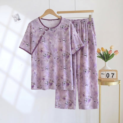 Cotton Rayon Cropped Pants Padded Nightwear