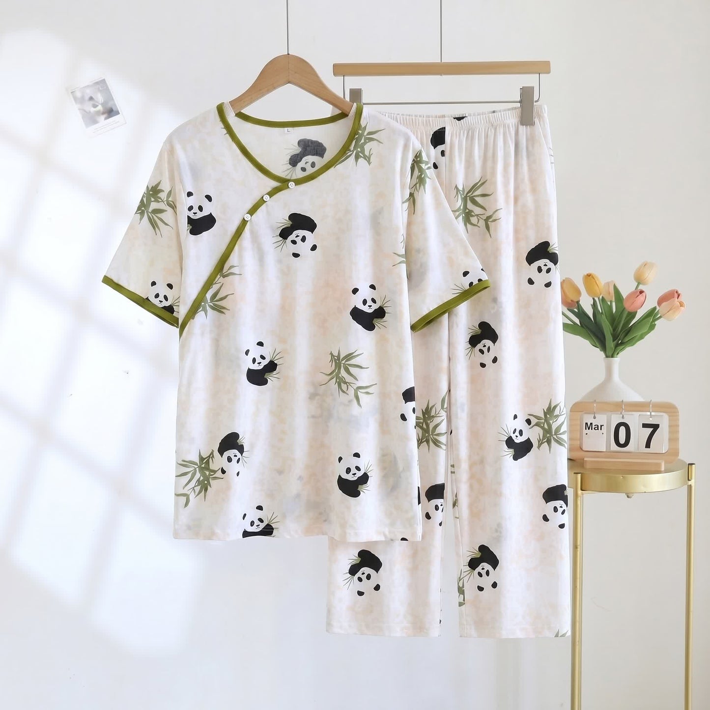 Padded Panda Short Sleeve Capri Pajamas