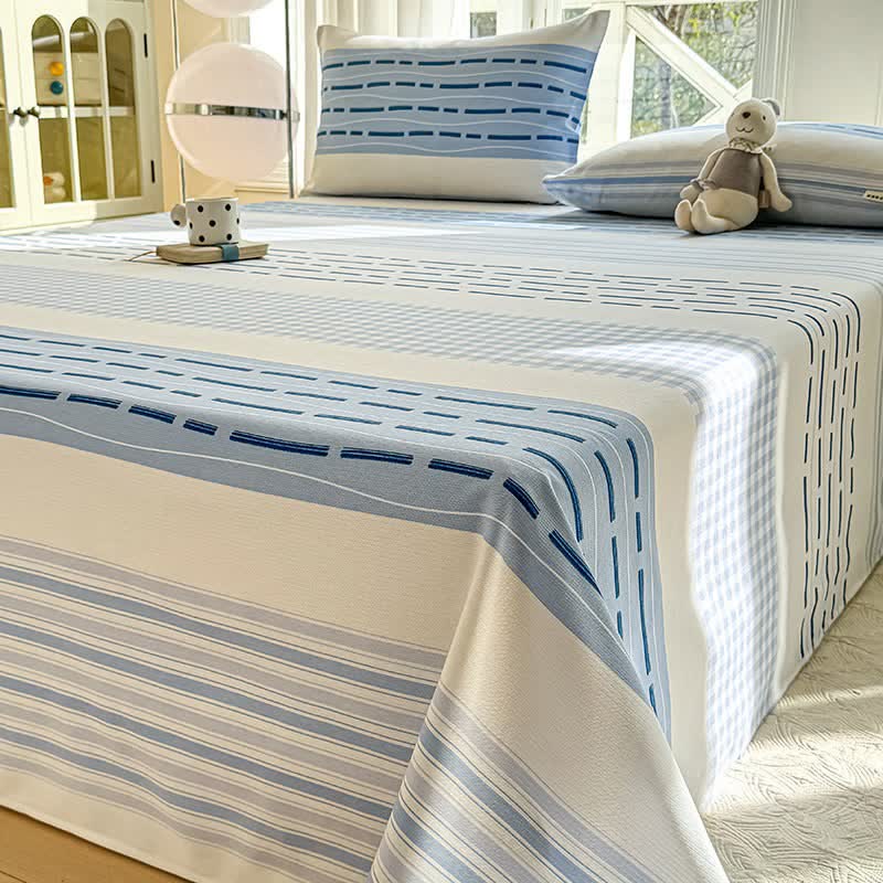 Blue Mixed Stripe & Gingham Cotton Bedspread