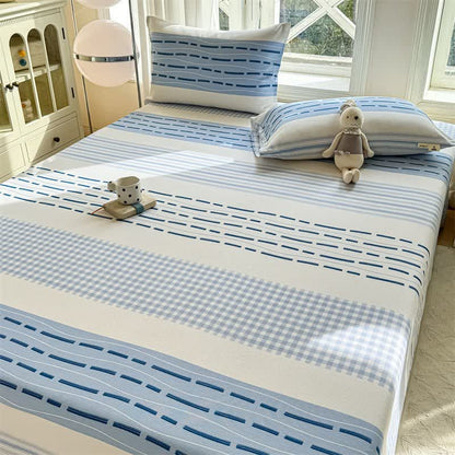 Blue Mixed Stripe & Gingham Cotton Bedspread