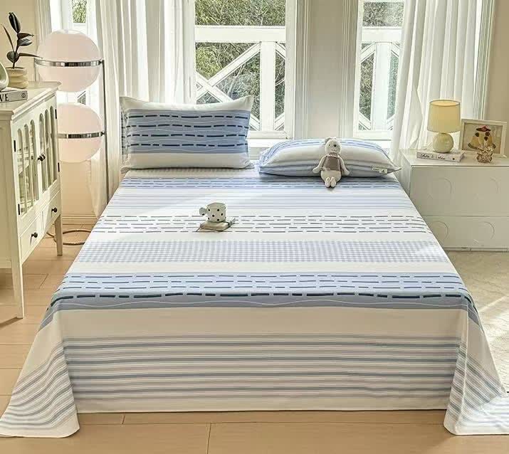 Blue Mixed Stripe & Gingham Cotton Bedspread