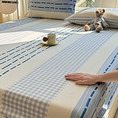 Blue Mixed Stripe & Gingham Cotton Bedspread