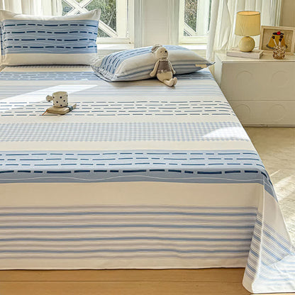 Blue Mixed Stripe & Gingham Cotton Bedspread