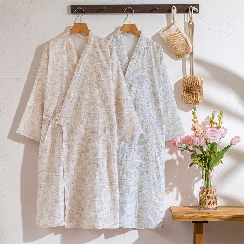 Ethnic Vintage Floral Cotton Kimono Robe