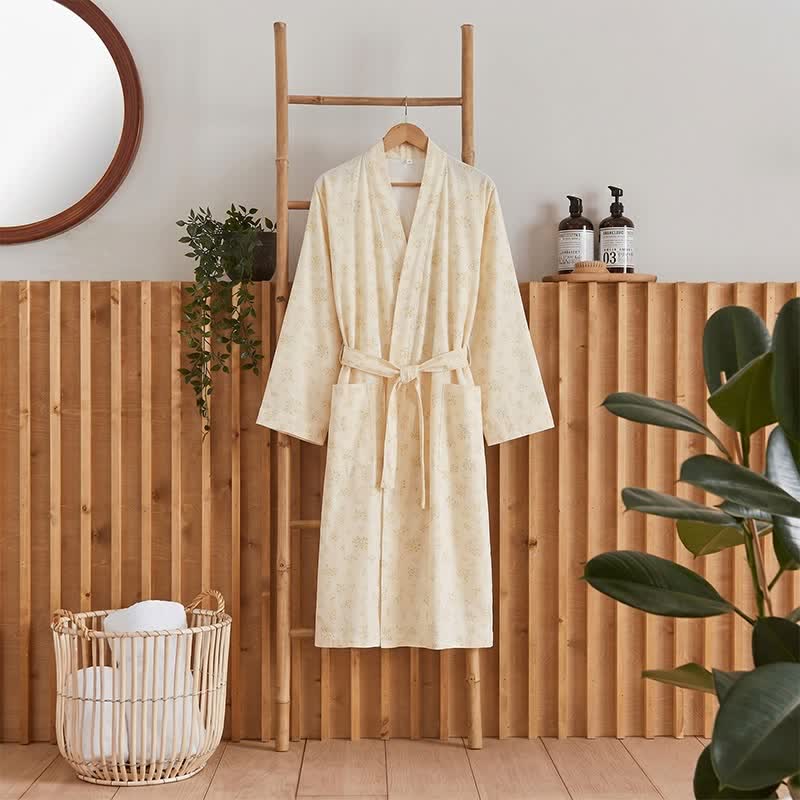 Yellow Botanical Cotton Gauze Kimono Robe