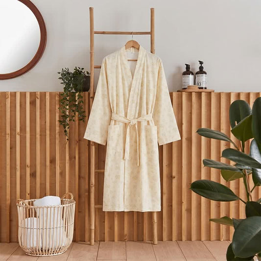 Yellow Botanical Cotton Gauze Kimono Robe