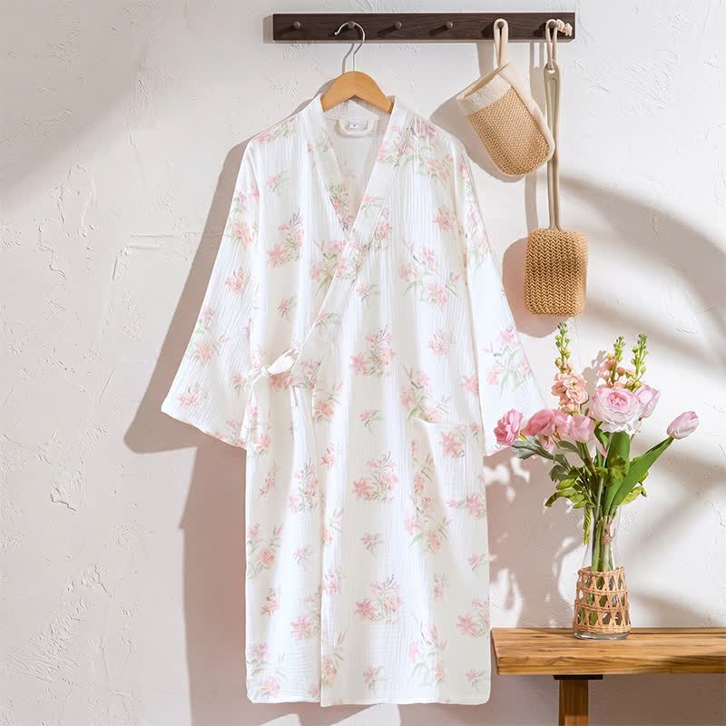 Pink Floral Pure Cotton Kimono Robe
