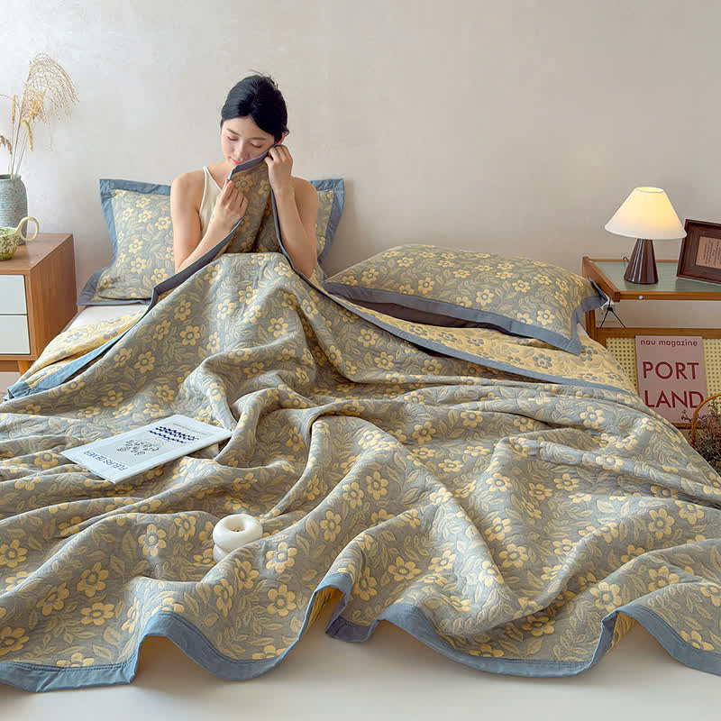 3-Layer Muslin Cotton Floral Blanket Quilt
