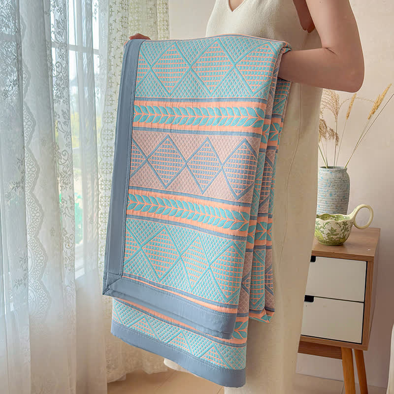 Geometric Wheat 3-Layer Muslin Cotton Quilt