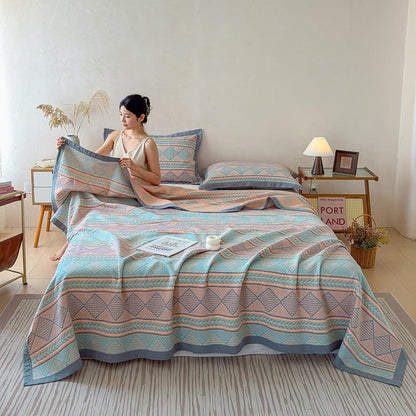 Geometric Wheat 3-Layer Muslin Cotton Quilt