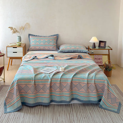 Geometric Wheat 3-Layer Muslin Cotton Quilt