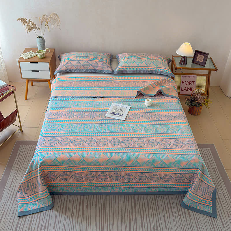 Geometric Wheat 3-Layer Muslin Cotton Quilt
