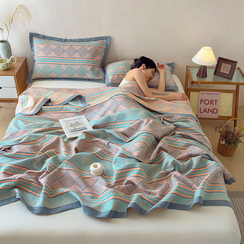 Geometric Wheat 3-Layer Muslin Cotton Quilt