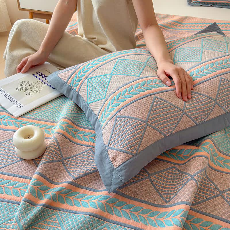 Geometric Wheat 3-Layer Muslin Cotton Quilt
