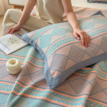 Geometric Wheat 3-Layer Muslin Cotton Quilt