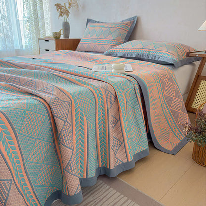 Geometric Wheat 3-Layer Muslin Cotton Quilt