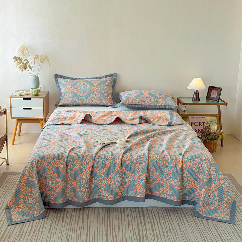 Vintage 3-Layer Muslin Cotton Bedspread Quilt