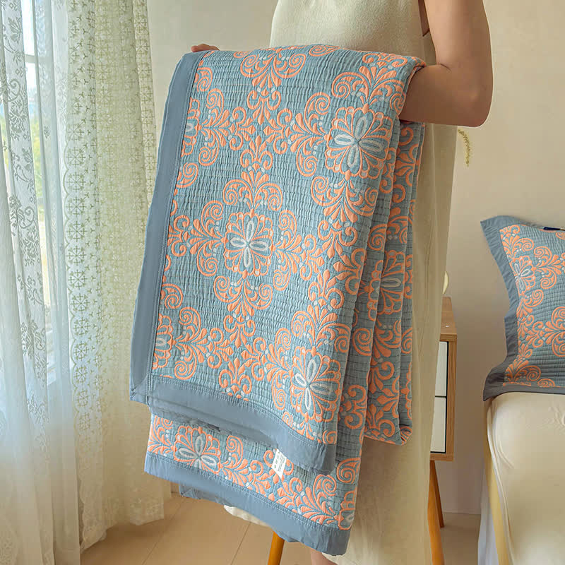 Vintage 3-Layer Muslin Cotton Bedspread Quilt