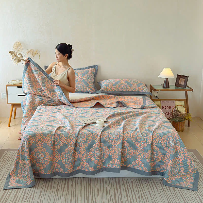 Vintage 3-Layer Muslin Cotton Bedspread Quilt