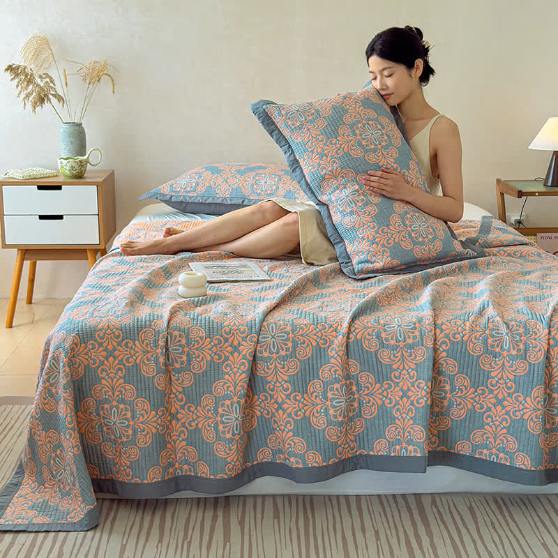 Vintage 3-Layer Muslin Cotton Bedspread Quilt