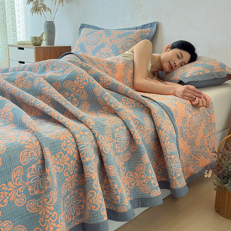Vintage 3-Layer Muslin Cotton Bedspread Quilt