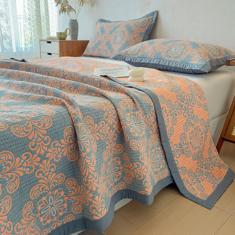 Vintage 3-Layer Muslin Cotton Bedspread Quilt