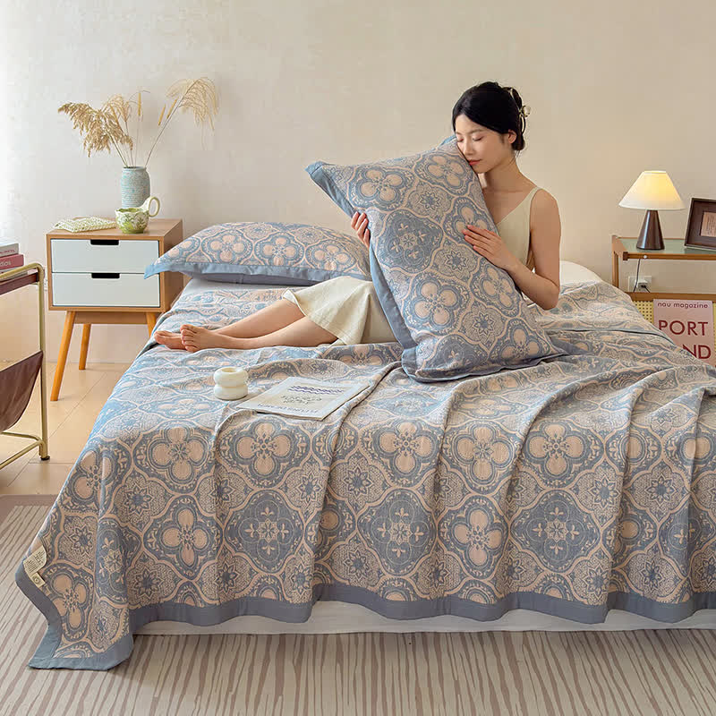 Milanese Medallion Tile Cotton Gauze Bedspread Quilt