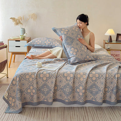 Milanese Medallion Tile Cotton Gauze Bedspread Quilt