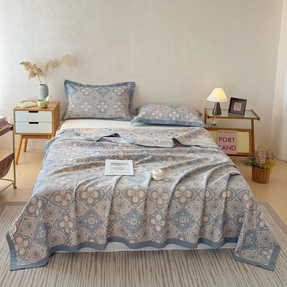 Milanese Medallion Tile Cotton Gauze Bedspread Quilt