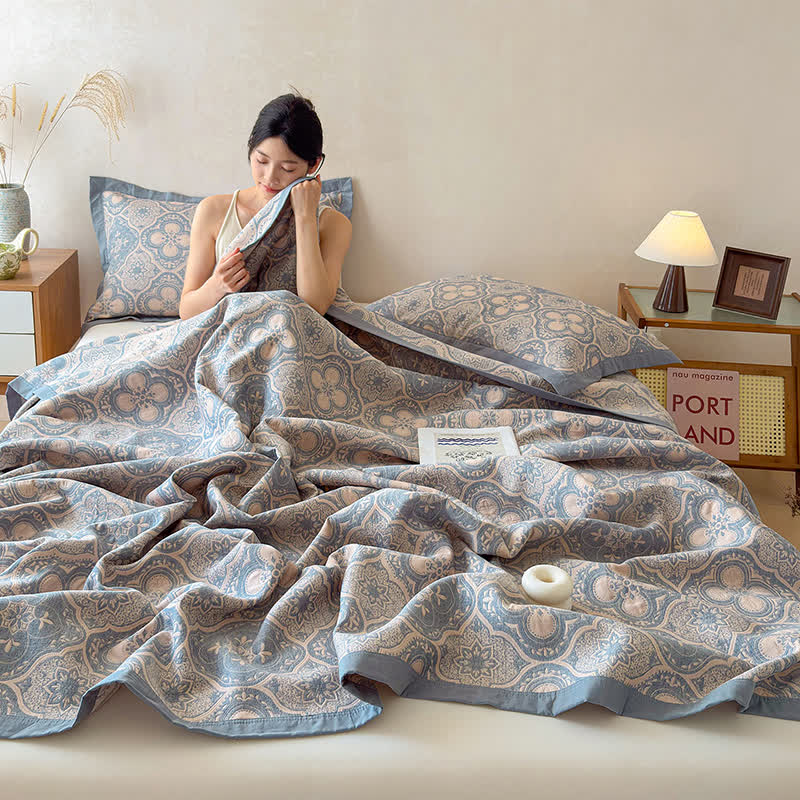 Milanese Medallion Tile Cotton Gauze Bedspread Quilt