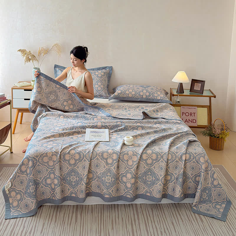 Milanese Medallion Tile Cotton Gauze Bedspread Quilt