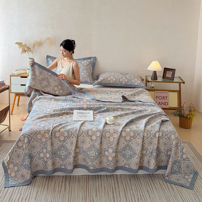 Milanese Medallion Tile Cotton Gauze Bedspread Quilt