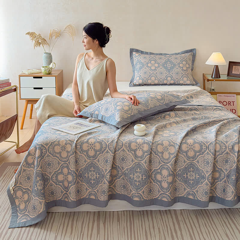 Milanese Medallion Tile Cotton Gauze Bedspread Quilt