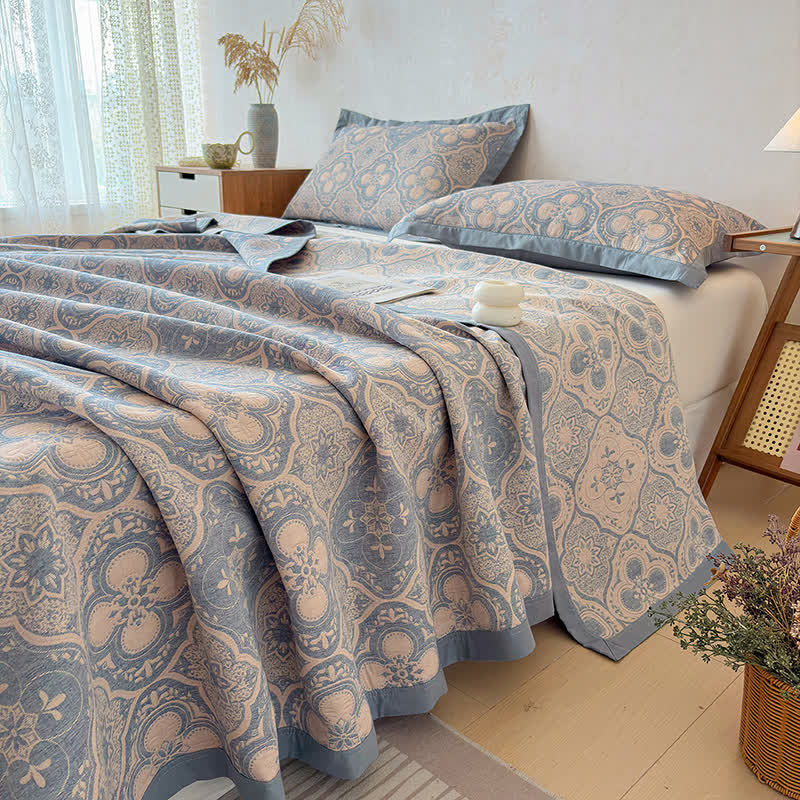 Milanese Medallion Tile Cotton Gauze Bedspread Quilt