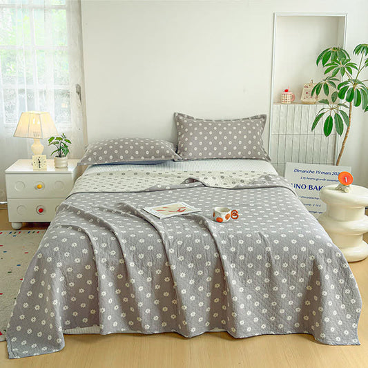 Gray Floral Jacquard Cotton Quilt