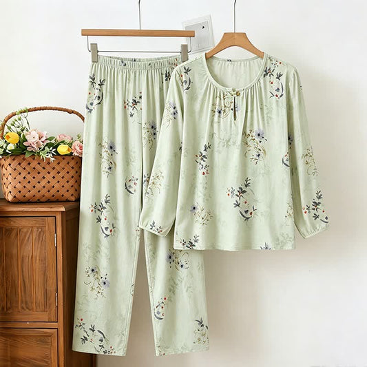 Soft Green Floral Long Sleeve Pajamas