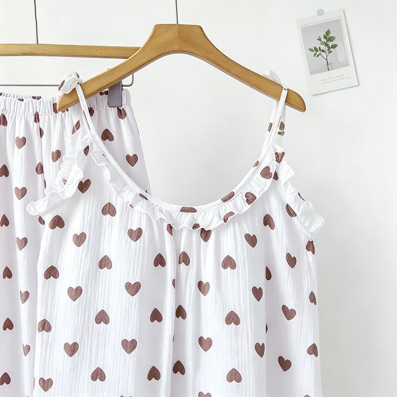 Ruffled Heart Cotton Gauze Cami Pajamas